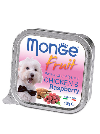 Monge dog fruit влажный корм с курицей и малиной для собак