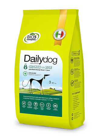 Dailydog adult medium large breed сухой корм с курицей и рисом для собак средних и крупных пород