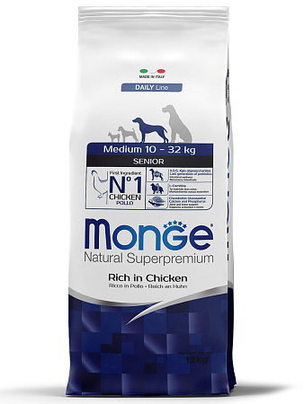 Monge dog daily line medium сухой корм из курицы для пожилых собак средних пород