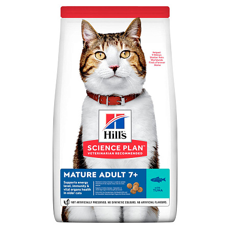 Hill's science plan сухой корм с тунцом для пожилых кошек (7+) для поддержания здоровья в период старения