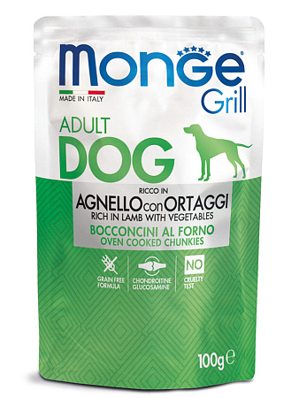 Monge dog grill влажный корм с ягненок и овощами для собак