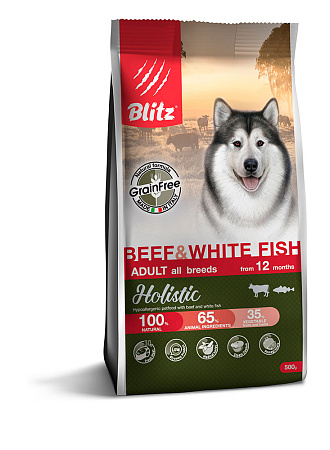 Blitz holistic говядина и белая рыба — беззерновой сухой корм для взрослых собак всех пород