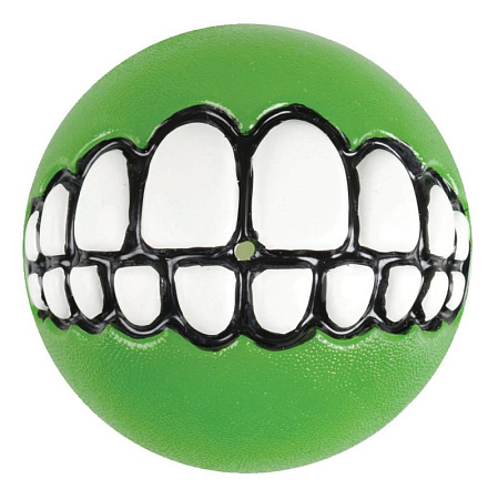 Rogz grinz игрушка для собак мяч с принтом &quot;зубы&quot; и отверстием для лакомства, лайм