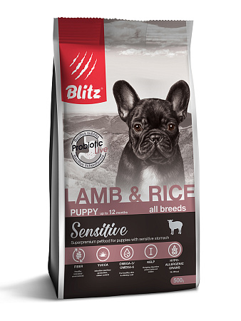 Blitz sensitive с ягнёнком и рисом сухой корм для щенков всех пород