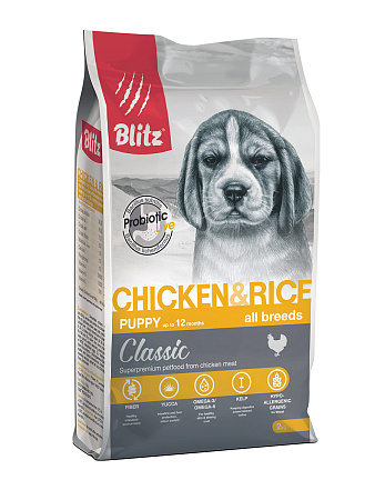 Blitz classic с курицей и рисом сухой корм для щенков всех пород