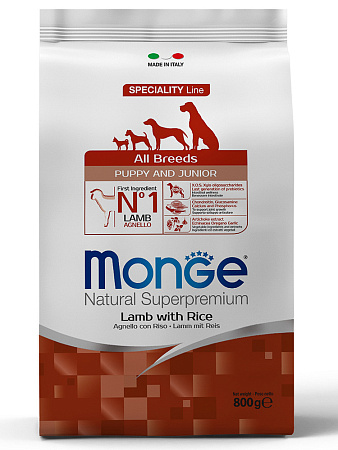 Monge dog speciality line puppy&junior cухой корм из ягненка с рисом для щенков всех пород