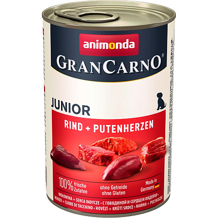 Animonda gran сarno original консервы с говядиной и сердцем индейки для щенков и юниоров