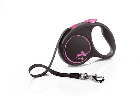 Flexi black design рулетка-ремень розовая для собак
