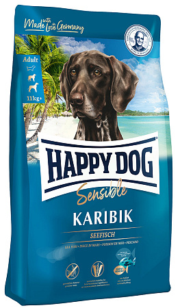 Happy dog karibik полнорационный беззерновой сухой корм для взрослых собак средних и крупных пород c пищевой непереносимостью