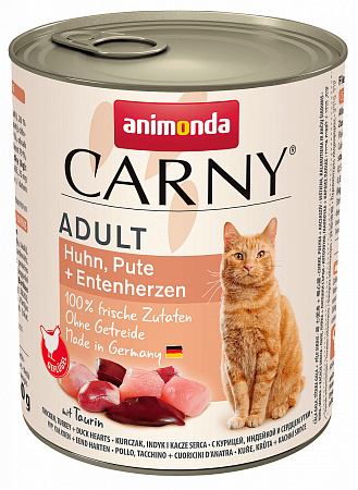 Animonda carny консервы с курицей, индейкой и сердцем утки для взрослых кошек