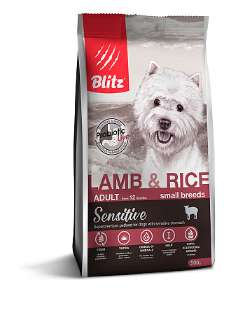 Blitz sensitive с ягненком и рисом сухой корм для собак мелких пород