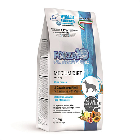 Forza10 diet сухой монобелковый корм с кониной, горохом и рисом для собак средних пород с пищевой аллергией
