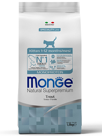 Monge cat speciality line monoprotein сухой монопротеиновый корм из форели  для котят и беременных кошек