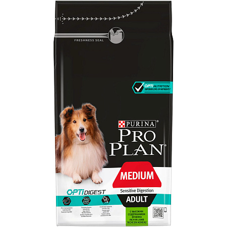 Pro plan сухой корм с высоким содержанием ягненка для взрослых собак средних пород с чувствительным пищеварением