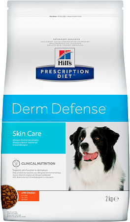 Hill's prescription diet derm defense skin care сухой корм для собак с курицей при аллергии, блошином и атопическом дерматите