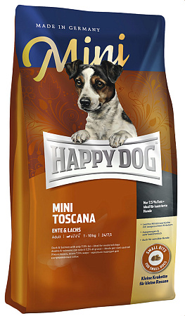 Happy dog mini toscana полнорационный сухой корм для взрослых собак мелких пород с пониженной активностью, привередливых собак и собак с чувствительным пищеварением