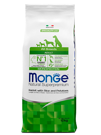 Monge dog speciality line monoprotein сухой корм монопротеиновый из кролика с рисом и картофелем для взрослых собак всех пород