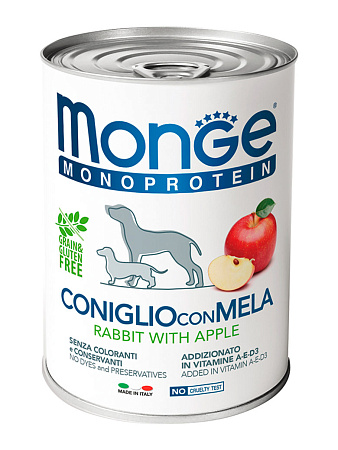 Monge dog natural monoprotein fruits влажный корм монопротеиновый из кролика с рисом и яблоками для взрослых собак