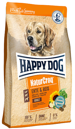 Happy dog полнорационный сухой корм с уткой и рисом для взрослых собак всех пород