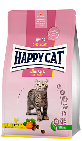 Happy cat junior сухой корм с домашней птицей для котят