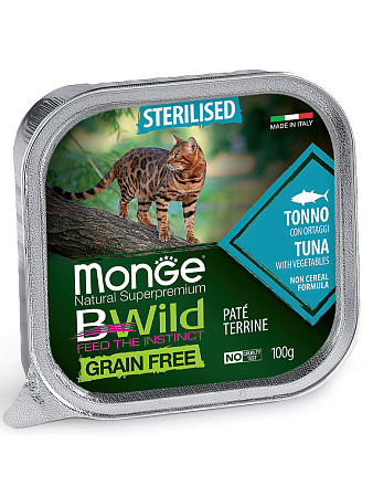 Monge cat bwild grain free влажный корм беззерновой из тунца с овощами для стерилизованных кошек