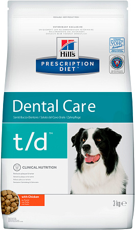 Hill's prescription diet t/d dental care сухой корм для собак с курицей для поддержания здоровья полости рта