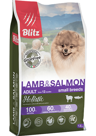 Blitz holistic ягнёнок и лосось — беззерновой сухой корм для взрослых собак всех пород