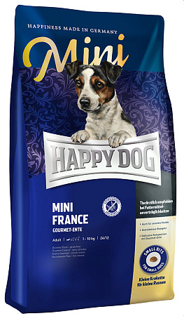 Happy dog mini france полнорационный монобелковый сухой корм для взрослых собак мелких пород c пищевой непереносимостью