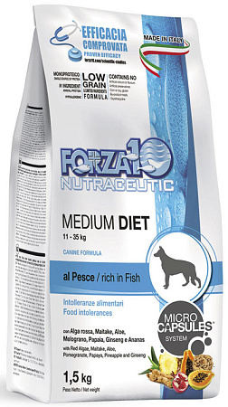 Forza10 diet сухой монобелковый корм с рыбой для собак средних пород с пищевой аллергией