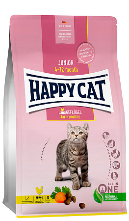 Happy cat junior сухой корм с домашней птицей для котят
