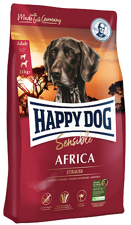 Happy dog africa полнорационный монобелковый сухой корм для взрослых собак средних и крупных пород c пищевой непереносимостью