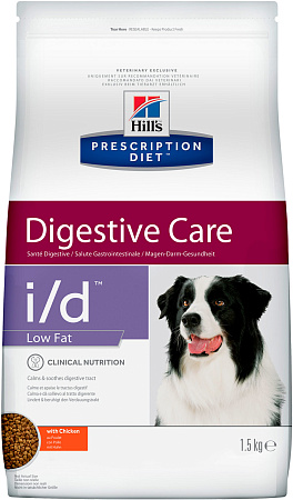 Hill's prescription diet i/d low fat digestive care сухой диетический корм с курицей для собак при растройствах пищеварения с низким содержанием жира