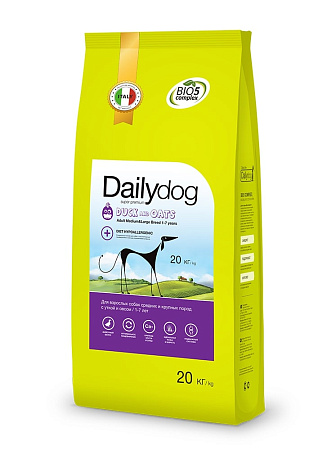 Dailydog adult medium large breed сухой корм с уткой и овсом для собак средних и крупных пород