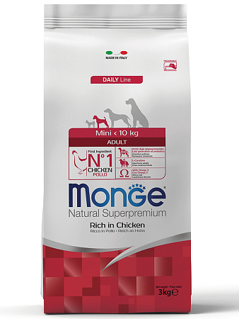 Monge dog daily line mini сухой корм из курицы для взрослых собак мелких пород