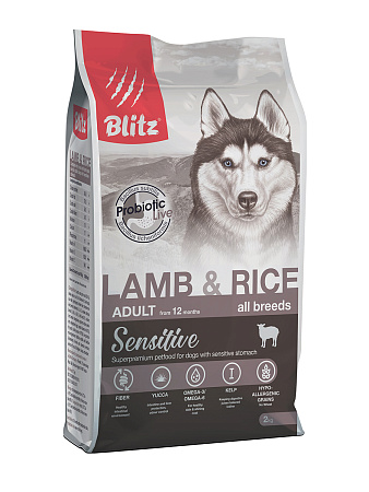 Blitz sensitive с ягнёнком и рисом сухой корм для взрослых собак всех пород
