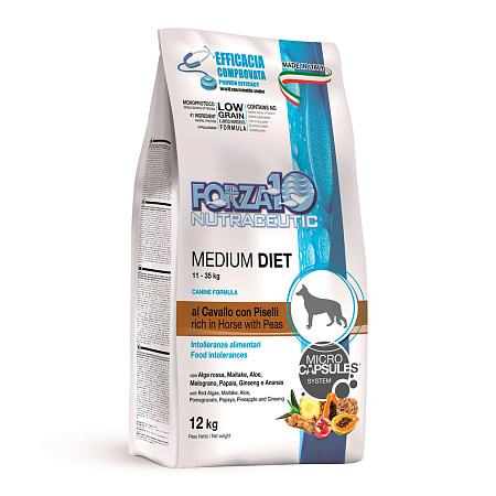 Forza10 diet сухой монобелковый корм с кониной, горохом и рисом для собак средних пород с пищевой аллергией