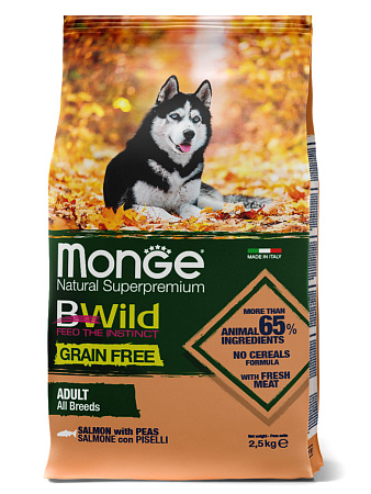 Monge dog bwild grain free сухой корм беззерновой из лосося для взрослых собак