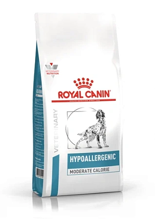 Royal Canin Hypoallergenic Moderate Calorie корм сухой полнорационный диетический для собак, применяемый при пищевой аллергии или пищевой непереносимости некоторых ингредиентов и нутриентов