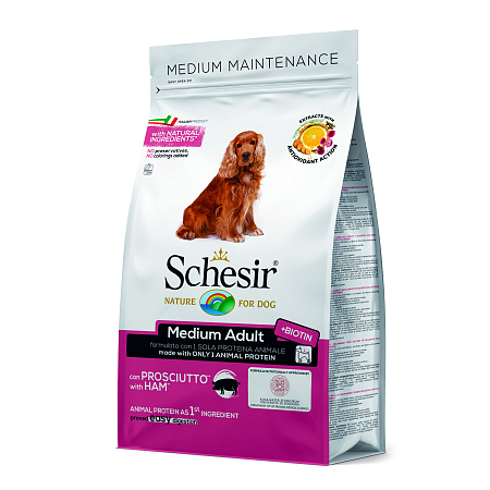 Schesir сухой корм с ветчиной для собак средних пород