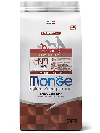 Monge dog speciality line monoprotein сухой корм монопротеиновый корм из ягненка с рисом для щенков и беременных собак мелких пород