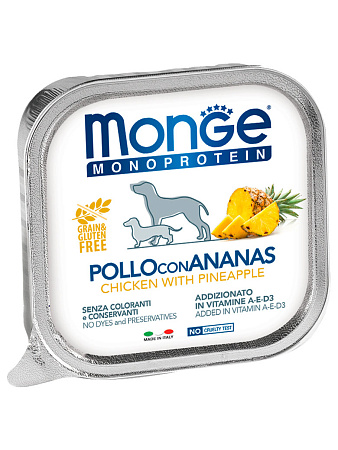 Monge dog natural monoprotein fruits влажный корм монопротеиновый из курицы с ананасом для взрослых собак