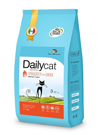 Dailycat adult сухой корм с индейкой и рисом для взрослых кошек