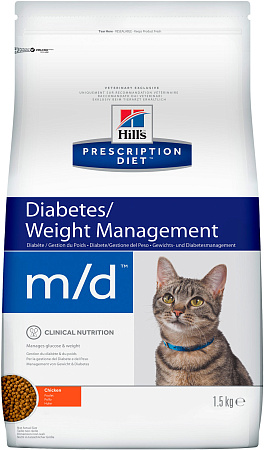 Hill's prescription diet m/d diabetes/weight management сухой корм для кошек с курицей для оптимального веса и здоровья при сахарном диабете