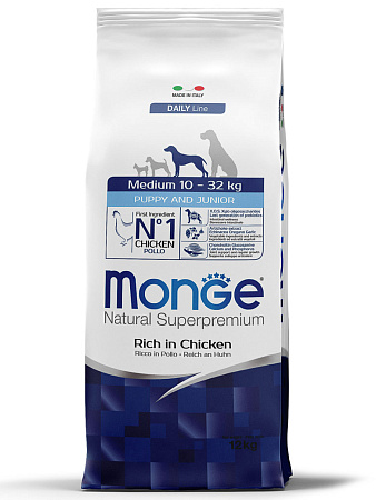 Monge dog daily line medium сухой корм из курицы для щенков средних пород