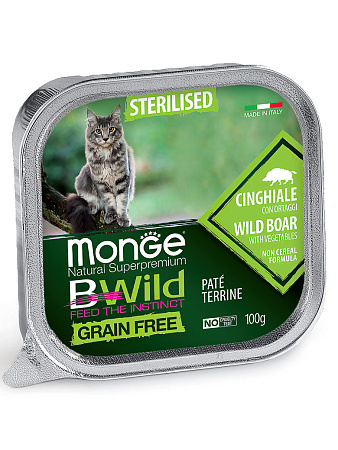 Monge cat bwild grain free влажный беззерновой корм из кабана с овощами для стерилизованных кошек