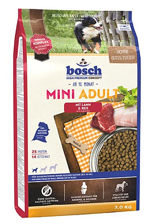 Bosch mini adult сухой корм с ягнёнком и рисом для взрослых собак мелких пород