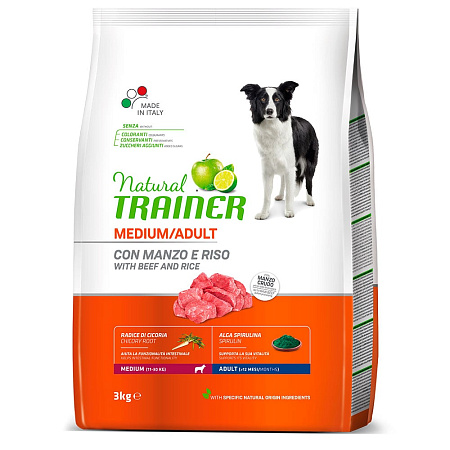 Trainer Natural сухой корм с говядиной и рисом для взрослых собак средних пород