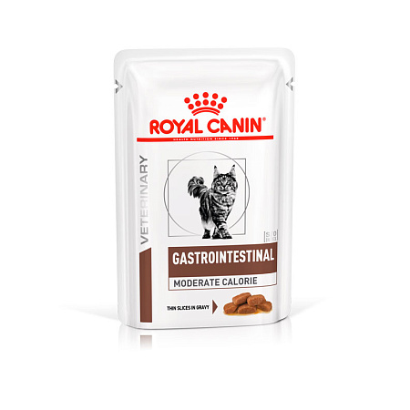 Royal canin gastrointestinal moderate calorie корм консервированный полнорационный диетический для кошек с нарушениями пищеварения при панкреатите и нарушениях пищеварения, в соусе