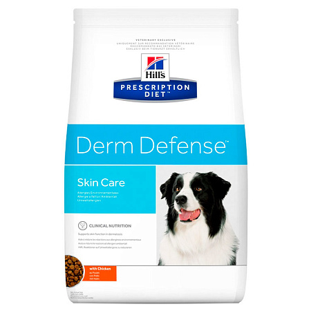 Hill's prescription diet derm defense skin care сухой корм для собак с курицей при аллергии, блошином и атопическом дерматите