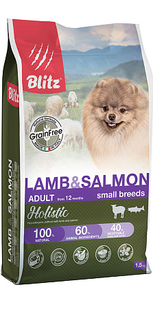 Blitz holistic ягненок и лосось — беззерновой сухой корм для взрослых собак мелких пород